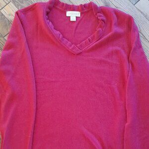 AppleSeed's Women's Red Ruffle VNeck Size L 21 PTP EUC